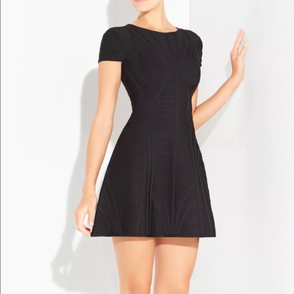 Herve Leger Kaysen Black Fit Flare Bandage Dress L